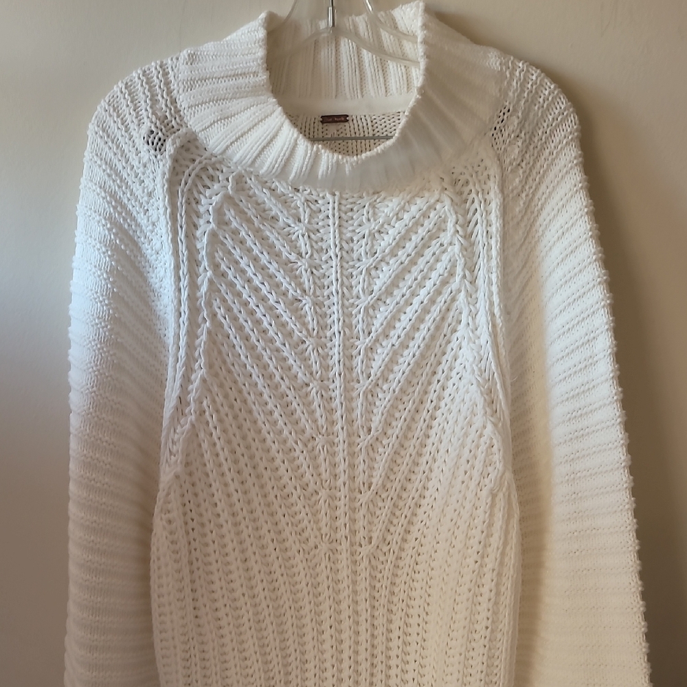 Free People Cream Cable Knit Turtleneck Sweater